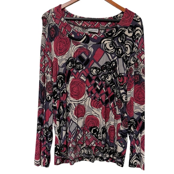 Chico’s Travelers Slinky Floral Abstract Scoop Neck Top Women’s Size XL Romantic - Picture 1 of 9